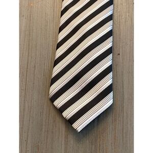 Bergamo New York Mens Necktie Black White Silver Striped Hand Made Polyester